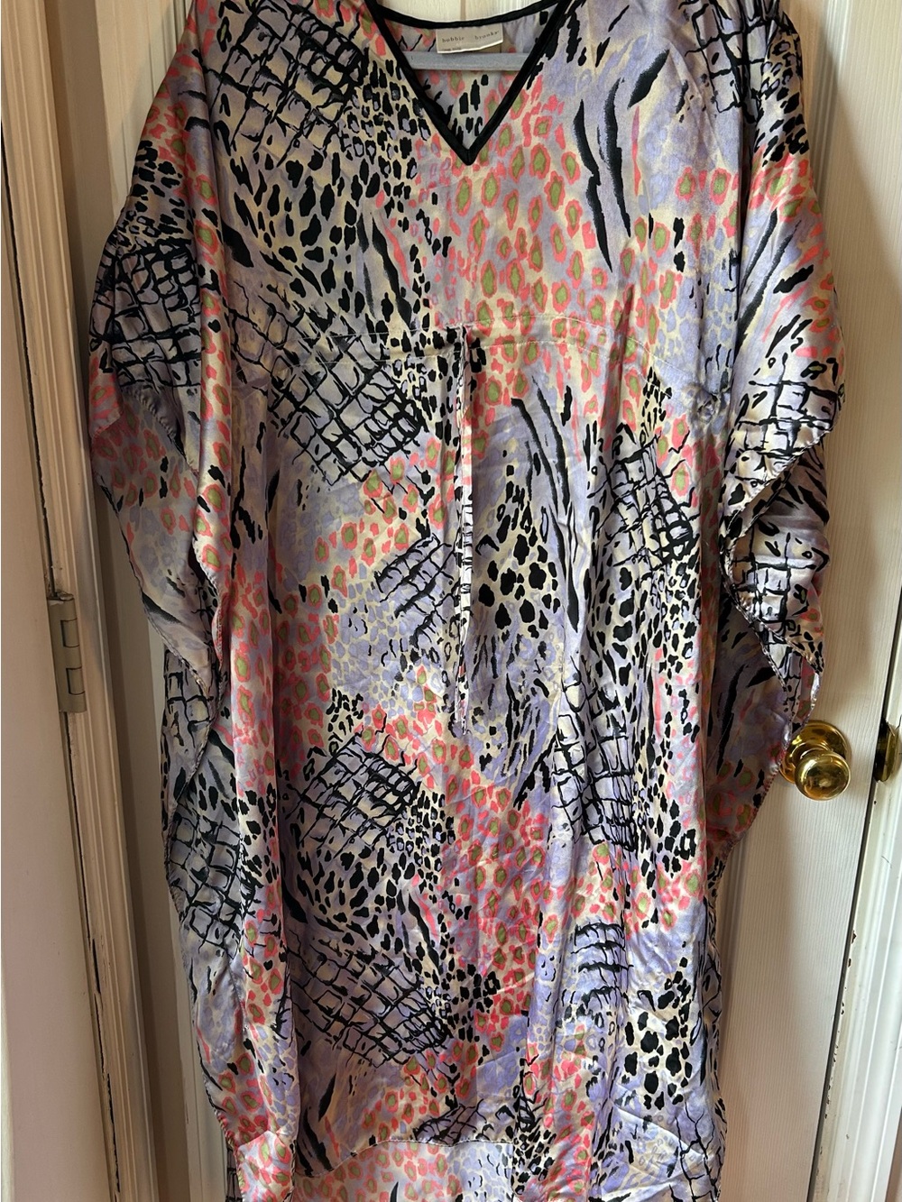 Bobbie Brooks Lavender Multicolor Abstract Animal-Print Caftan